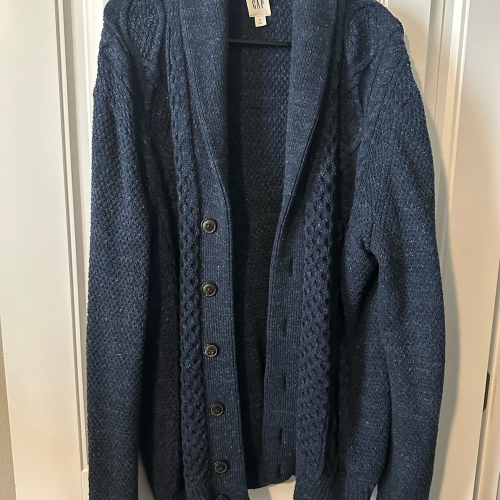 GAP Men's Dark Blue Cable Knit Cardigan